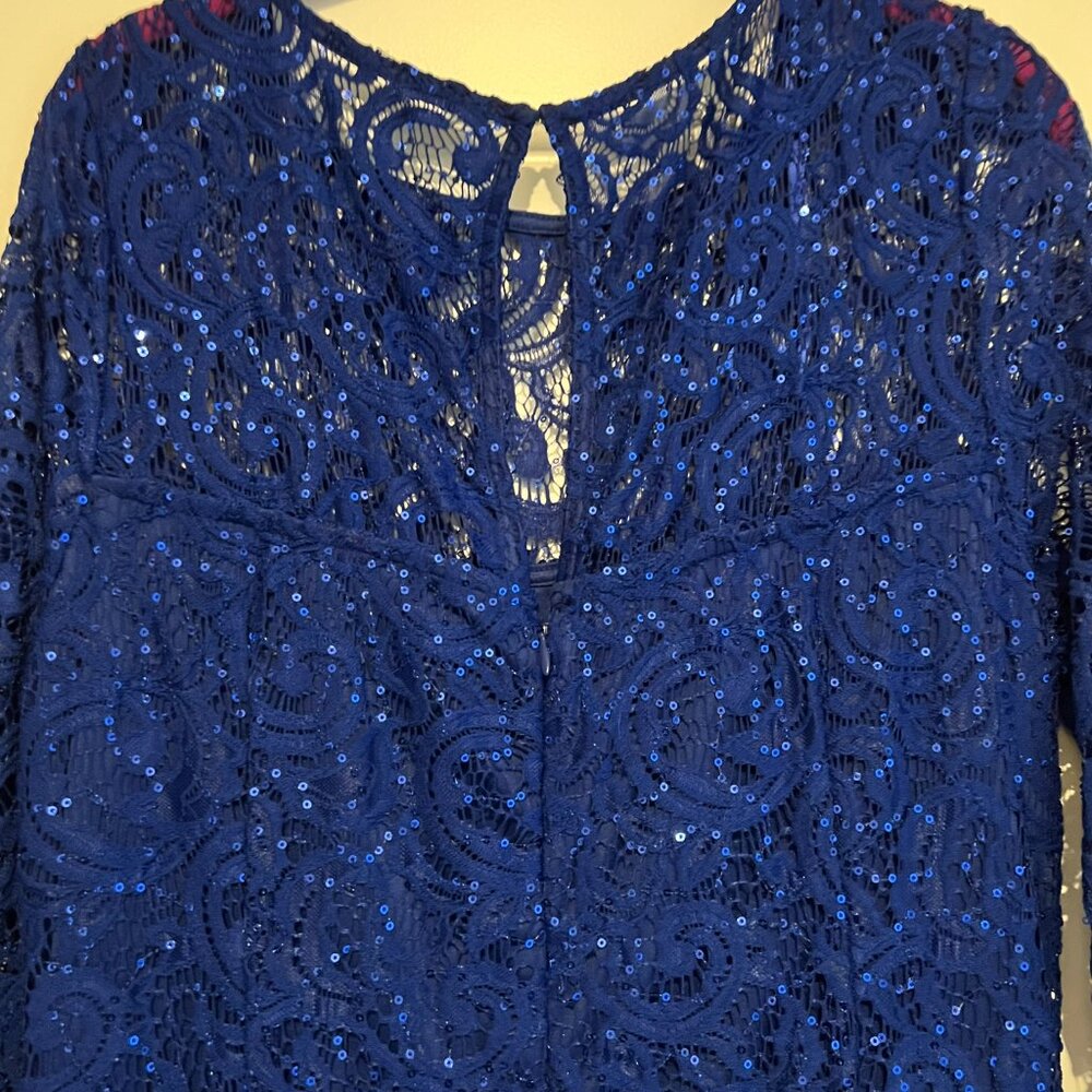 MARINA cobalt blue sequin floor-length lace gown - Picture 7 of 7